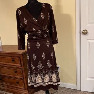 Chic Long Sleeve Brown Patterned Dress